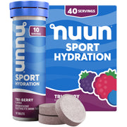 Nuun Sport Tri-Berry tablets in a bottle for convenient workout hydration.