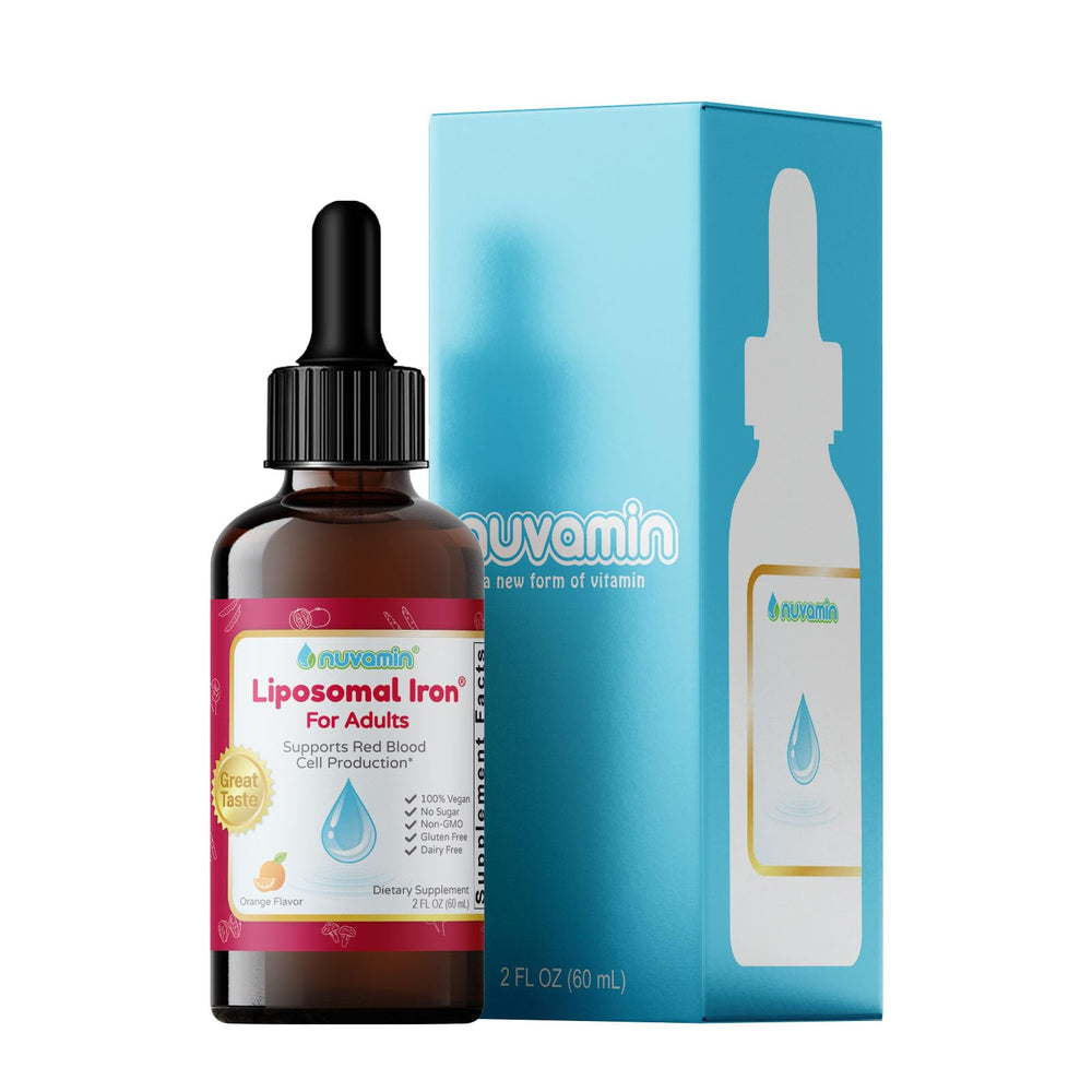 Nuvamin liquid iron drops bottle with orange flavor for daily iron support