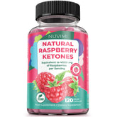 NUVIMI Raspberry Ketones bottle for metabolism support in a keto lifestyle.