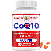 NuvitaGarden Mega CoQ10 bottle front view showing high-potency 400mg formula for energy.