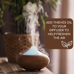 NUVO Thieves Oil in a diffuser for air-purifying scent in any room.