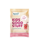 Nuzest Kids Good Stuff pack front showcasing wild strawberry flavor for daily kid nutrition