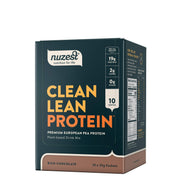 Nuzest pea protein powder tub with rich chocolate flavor for active lifestyles.