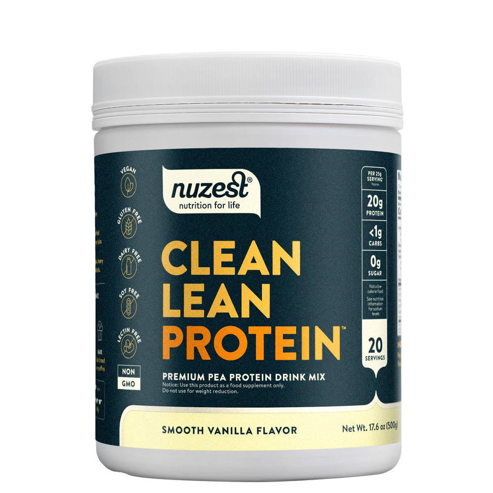Nuzest pea protein powder tub vanilla for a smooth daily protein boost