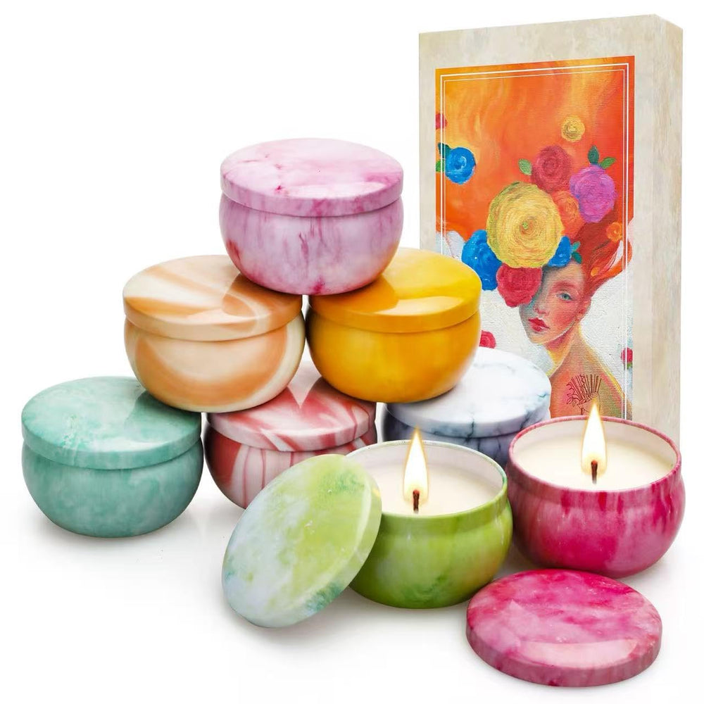 NVGCX 8-pack scented candles gift box with Paris-inspired art for festive home fragrance