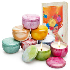 NVGCX 8-pack scented candles gift box with Paris-inspired art for festive home fragrance