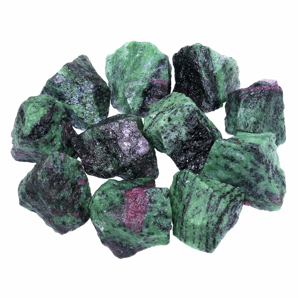 Nvzi raw ruby zoisite crystals close up showing natural color variation for a calming home display
