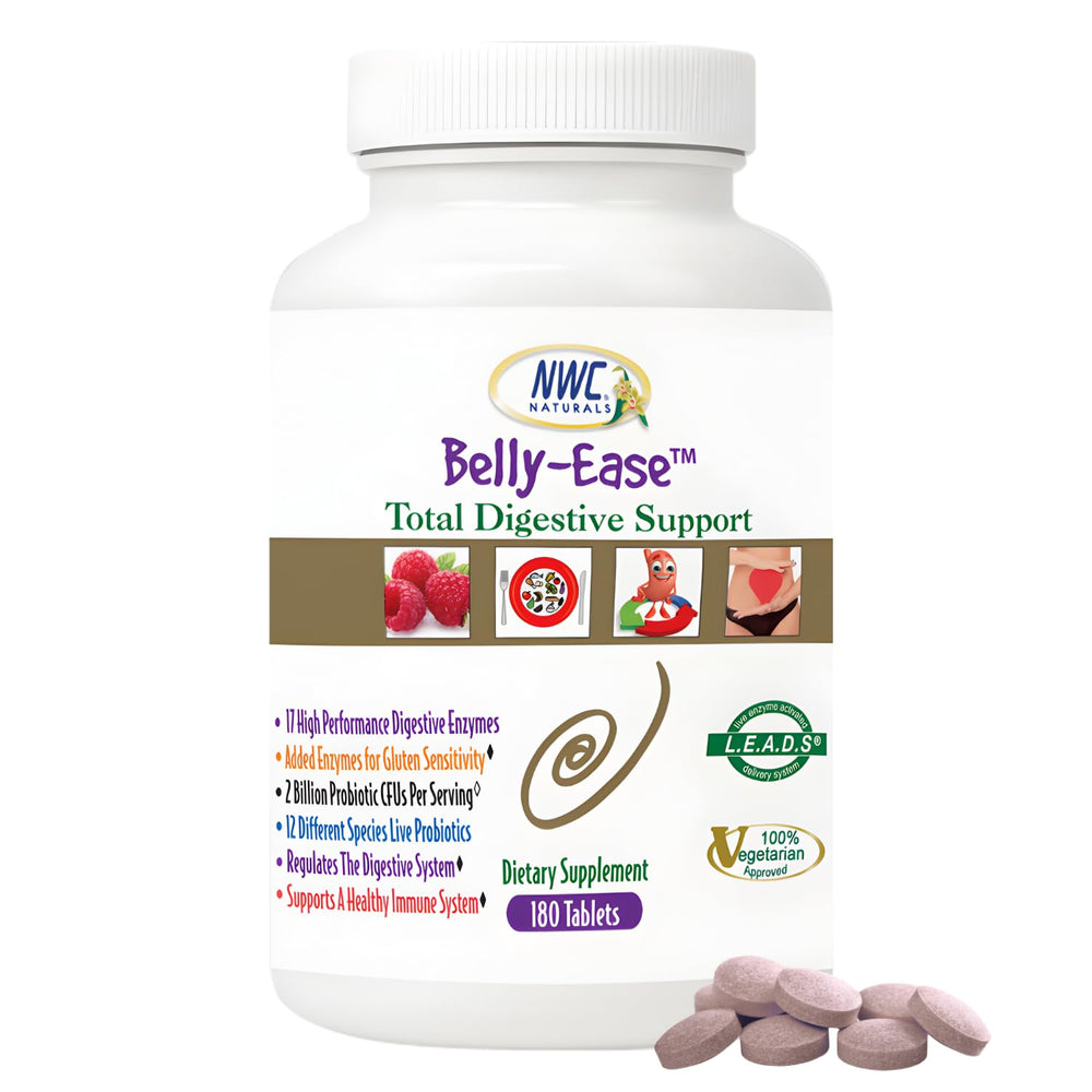 NWC Naturals Belly-Ease chewables front view offering convenient meal-time digestion