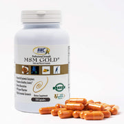 NWC Naturals MSM Gold bottle-front view highlighting systemic enzyme blends for digestive and immune support.