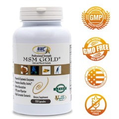NWC Naturals MSM Gold label-detail shows turmeric and bromelain for antioxidant-rich nourishment.