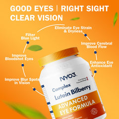 NYO3 Zeaxanthin-Lutein balance bottle image emphasizes retinal support possibilities