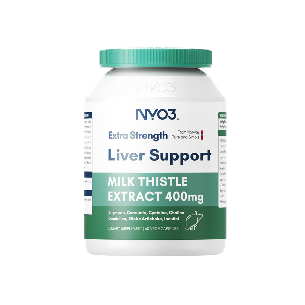 NYO3 Milk Thistle bottle front for convenient daily liver support.