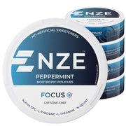 NZE peppermint nootropic pouch front view for caffeine-free focus on the go.