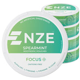 NZE Spearmint pouch packaging highlighting caffeine-free focus support.