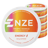 NZE Tropic Mango pouch close-up with tropical aroma for quick energy boost.