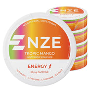 NZE Tropic Mango pouch close-up with tropical aroma for quick energy boost.
