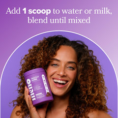 O Positiv MENO jar of chocolate brownie servings suggests daily protein and collagen intake