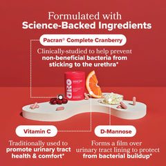 Close-up of O Positiv URO capsules for convenient daily urinary tract care.