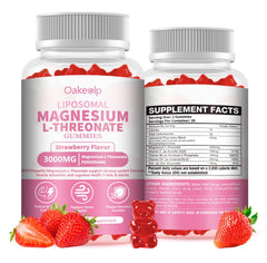 Close-up of Oakevlp gummies highlighting liposomal magnesium threonate for focus and calm