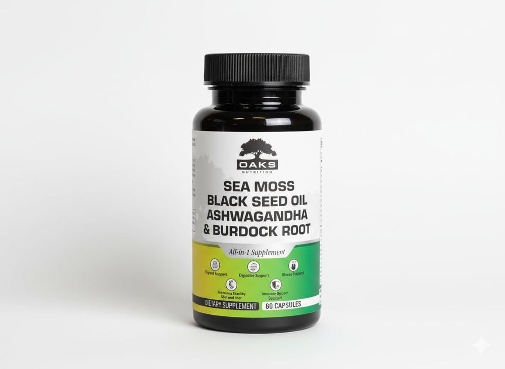 Oaks Nutrition sea moss 15-in-1 capsules bottle for daily wellness support