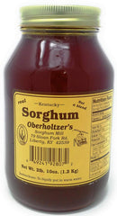 Oberholtzer's Kentucky Sorghum bottle-front, highlighting pure all-natural sweetness for breakfasts.