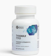 Objective Nutrients Thiamax bottle front highlights high-purity thiamine for energy metabolism