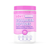 Obvi Collagen Peptides Unflavored tub closeup; versatile daily protein option for meals.