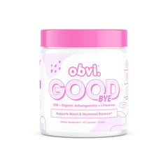 Obvi Goodbye bottle close-up showing a calm daily wellness routine