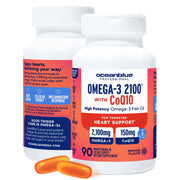 Oceanblue Omega-3 2100 bottle front showing high-potency formula for daily heart support