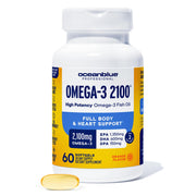 Oceanblue Omega-3 2100mg bottle pour shows burpless, convenient daily intake
