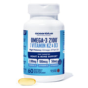 Oceanblue Omega-3 2100 orange bottle with burpless softgels for daily use