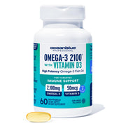 Oceanblue Omega-3 2100 vanilla bottle front, premium burpless formula for daily use