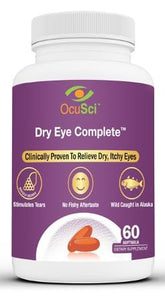 OcuSci Dry Eye Complete bottle front view, a one-month supply for daily eye support.