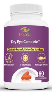 OcuSci Dry Eye Complete bottle front view, a one-month supply for daily eye support.