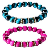 ODTGB 10mm tiger's eye bracelet set close-up shows confident style.