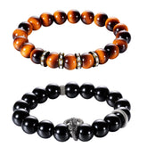 ODTGB tiger-eye and obsidian bracelet set on wrist showing confident style.
