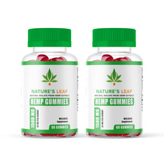 Official Nature's Leaf Hemp Gummies bottle—extra strength hemp oil for daily wellness.