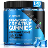 OFFPTE PreWorkout Gummies blueberry bottle ready for a quick energy boost before training.