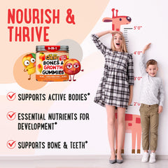 OH MY CHEWY height growth gummies peach-mango flavor packaging for kids and teens.