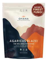 Ohana Agaricus Blazei organic powder bottle showcases premium blend for daily wellness