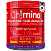 Ohmino Essential Amino Acids Berry Blast bottle shows a refreshing hydration boost for workouts