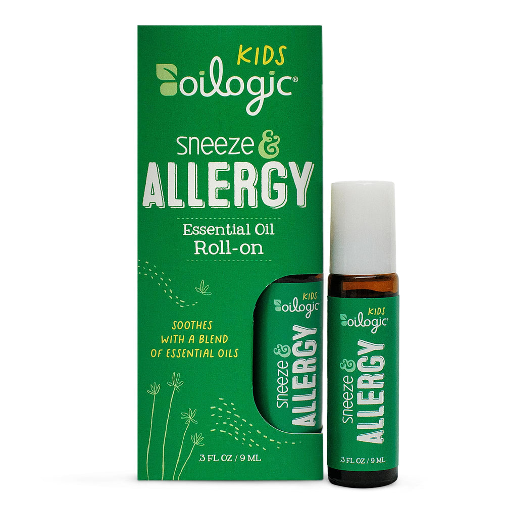 Oilogic Kids Sneeze & Allergy roll-on bottle for easy, mess-free use.
