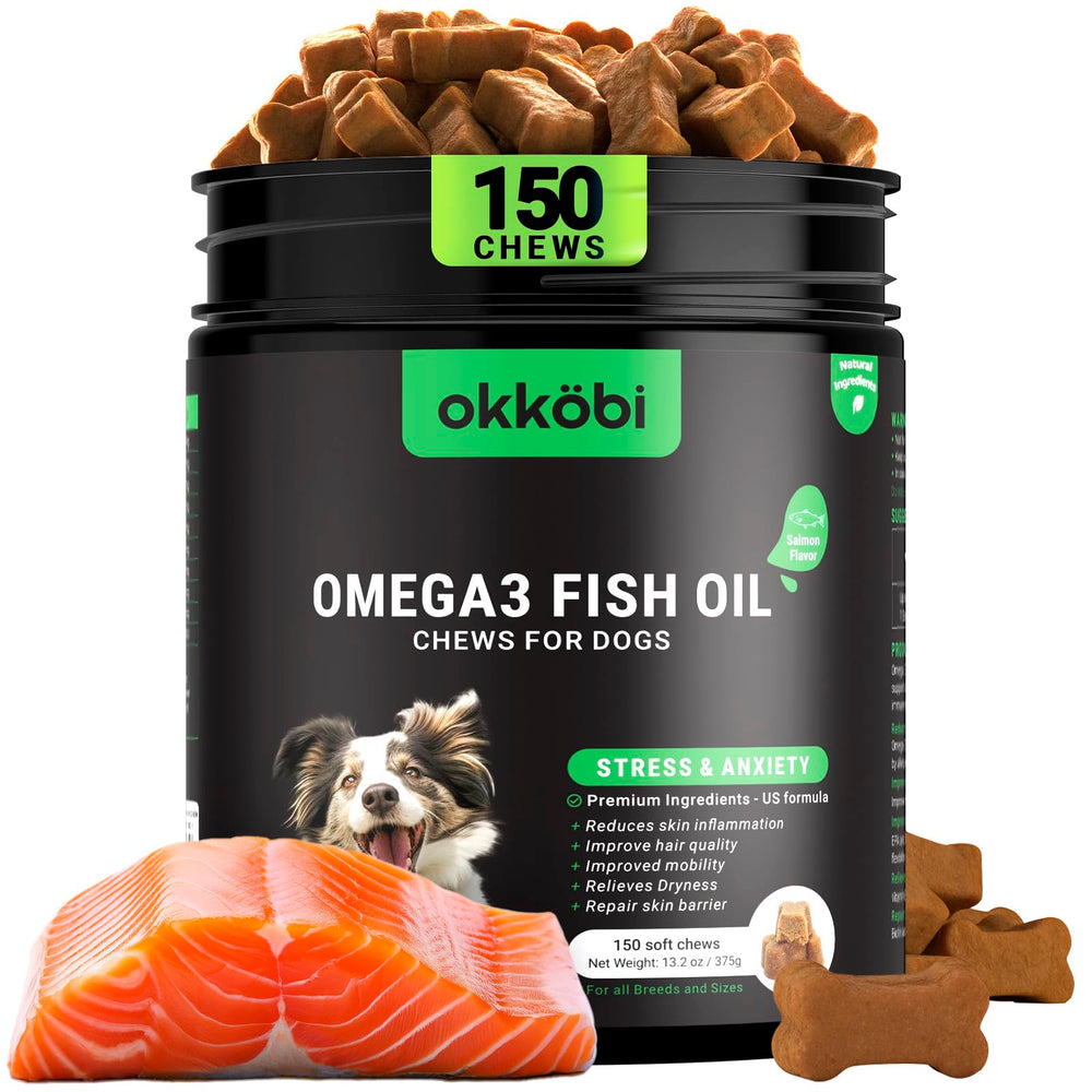 OKKÖBI Omega 3 chews in a bag promote healthier skin and coat