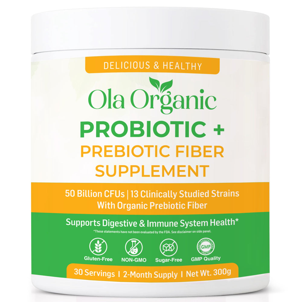 Ola Organic Max Strength Probiotic Powder jar supports daily digestive health