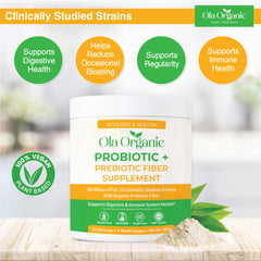 Ola Organic probiotic powder being poured into water for a quick boost