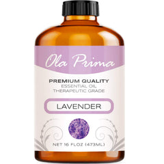 Ola Prima Lavender Oil 16oz bottle in amber glass, ideal for aromatherapy and DIY candles.