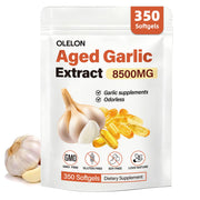 OLELON aged garlic extract bottle shows odorless daily support.