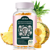 OLELON Feminine Balance Gummies bottle shows pineapple flavor and probiotic blend for daily use