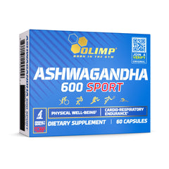 OLIMP Ashwagandha KSM-66 bottle front promoting daily balance through adaptogen support.