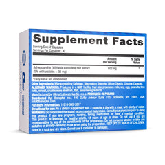 OLIMP Ashwagandha KSM-66 bottle label showing organic, vegan capsule formula.